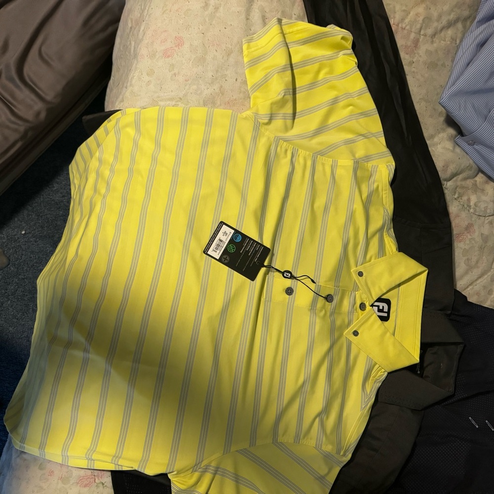 Footjoy men’s lemon with gray Striped Polo Shirt